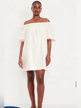 Old Navy One-Shoulder Puff Sleeve Dress in Cream